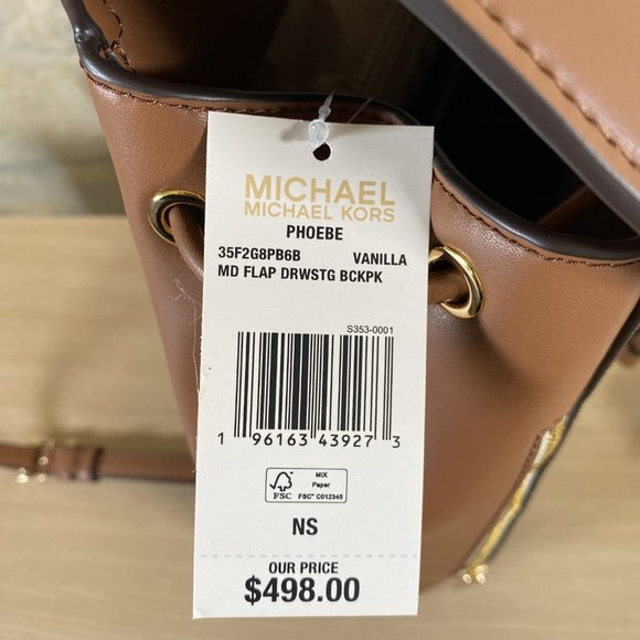 Michael Kors Phoebe Medium Drawstring Backpack Purse Vanilla NWT Women Authentic - Picture 6 of 7